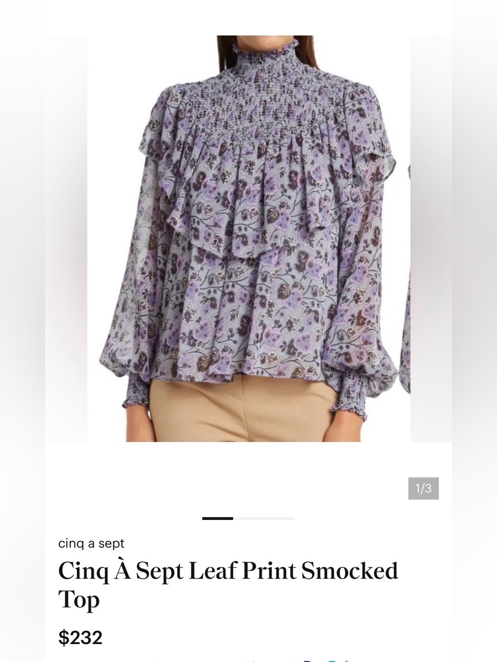 cinq à sept Lavender Floral Smocked Ruffle Blouse